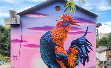 「美丽乡村墙绘」金鸡报晓